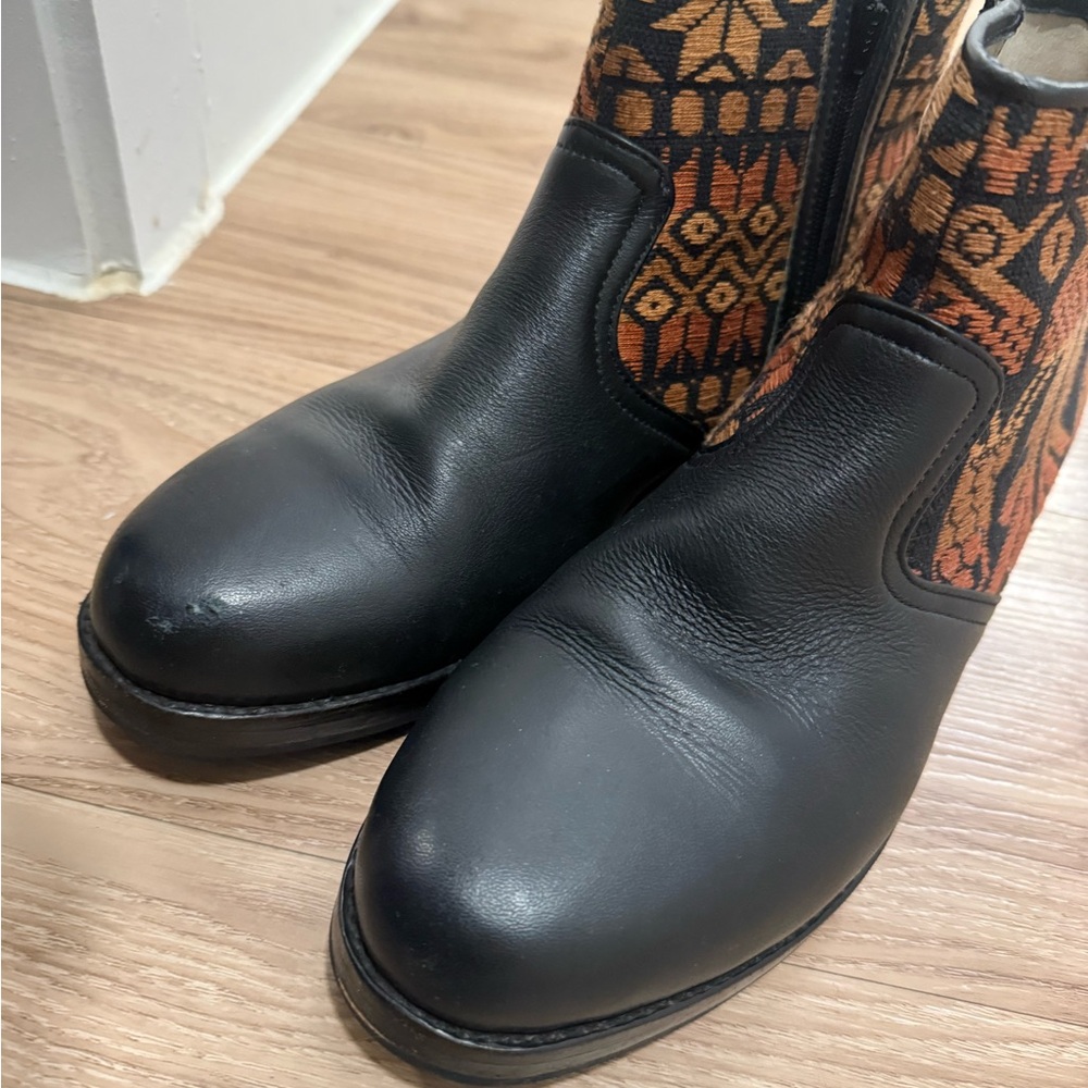 Teysha Black and Orange Patterned Ankle Boots - Picture 2 of 3